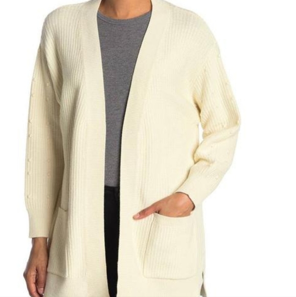 Velvet Heart Woven Ivory Pom Pom Cardigan Open Front Textured Dolman Sle… - Picture 2 of 12
